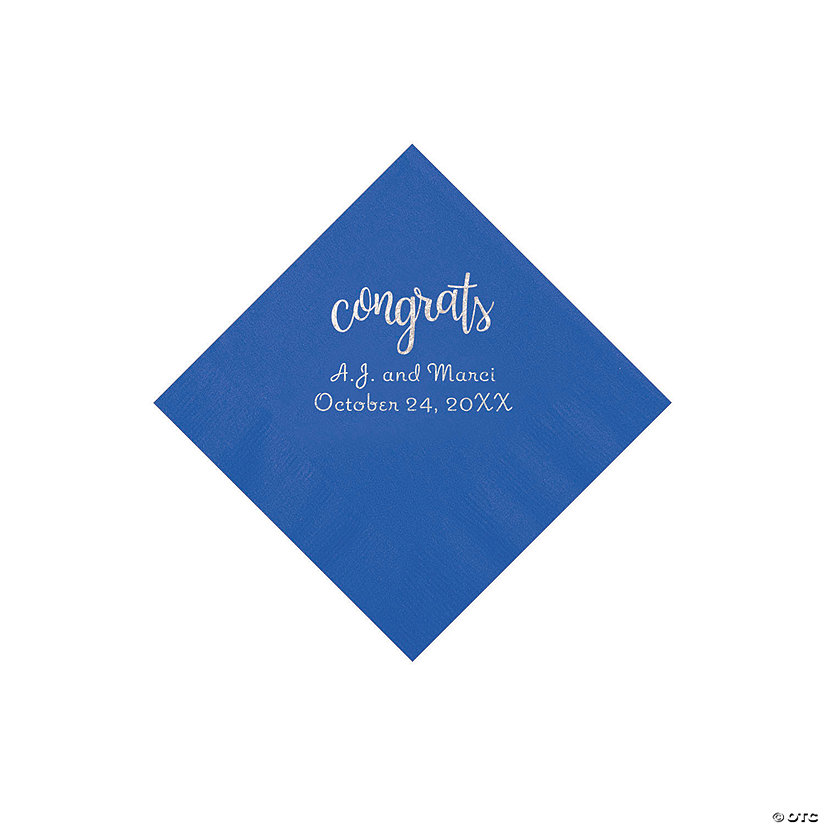 Cobalt Blue Congrats Personalized Napkins with Silver Foil - Beverage Image Thumbnail