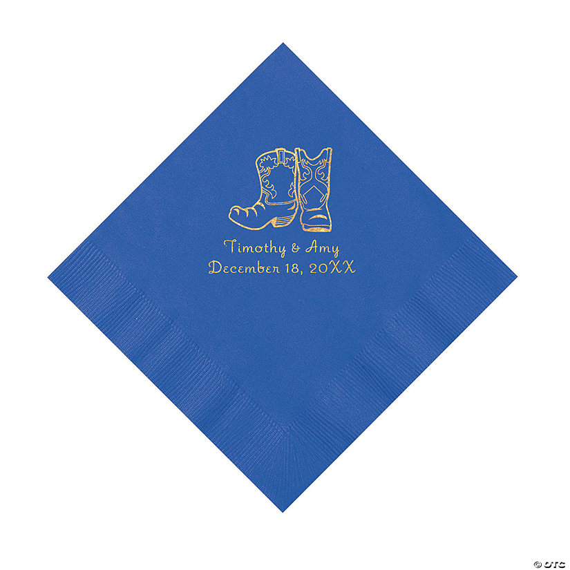 Cobalt Blue Cowboy Boots Personalized Napkins with Gold Foil - Luncheon Image Thumbnail