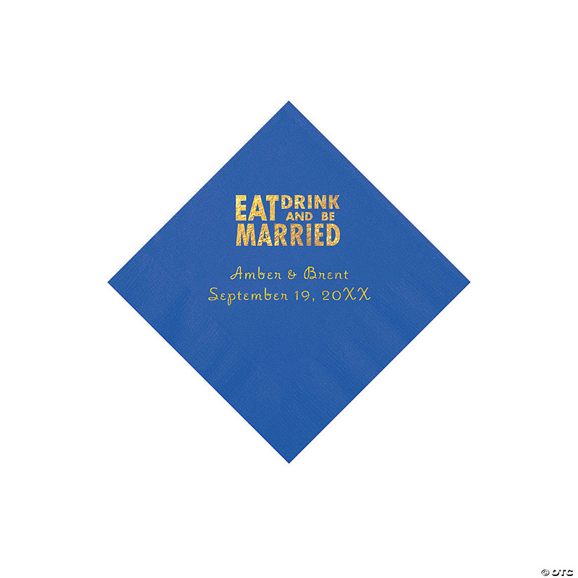 Cobalt Blue Eat Drink & Be Married Personalized Napkins with Gold Foil - 50 Pc. Beverage Image Thumbnail