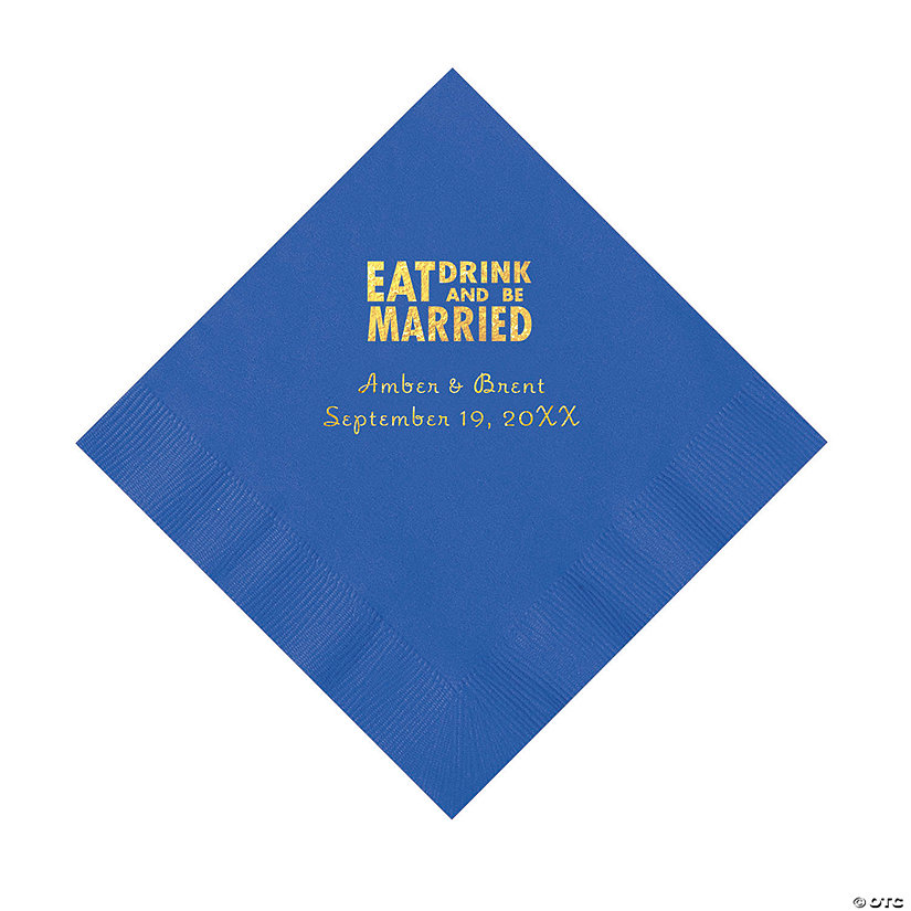 Cobalt Blue Eat Drink & Be Married Personalized Napkins with Gold Foil - 50 Pc. Luncheon Image Thumbnail