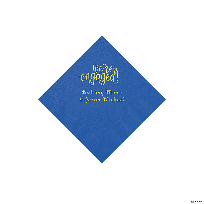 Cobalt Blue Engaged Personalized Napkins with Gold Foil - Beverage Image Thumbnail