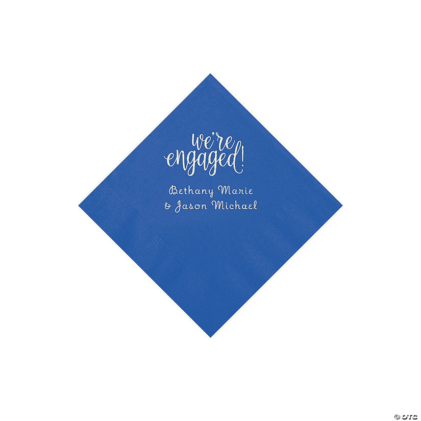 Cobalt Blue Engaged Personalized Napkins with Silver Foil - Beverage Image Thumbnail