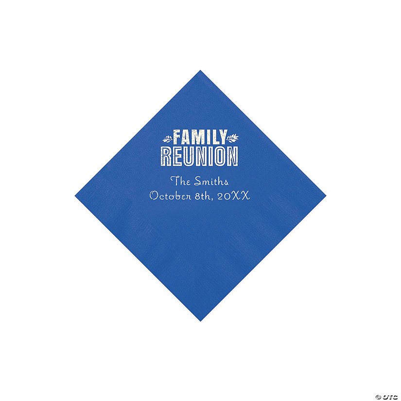 Cobalt Blue Family Reunion Personalized Napkins with Silver Foil - 50 Pc. Beverage Image Thumbnail