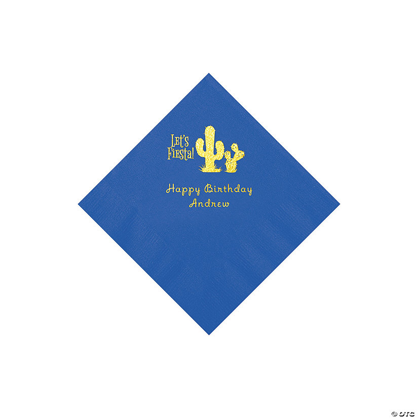Cobalt Blue Fiesta Personalized Napkins with Gold Foil - 50 Pc. Beverage Image