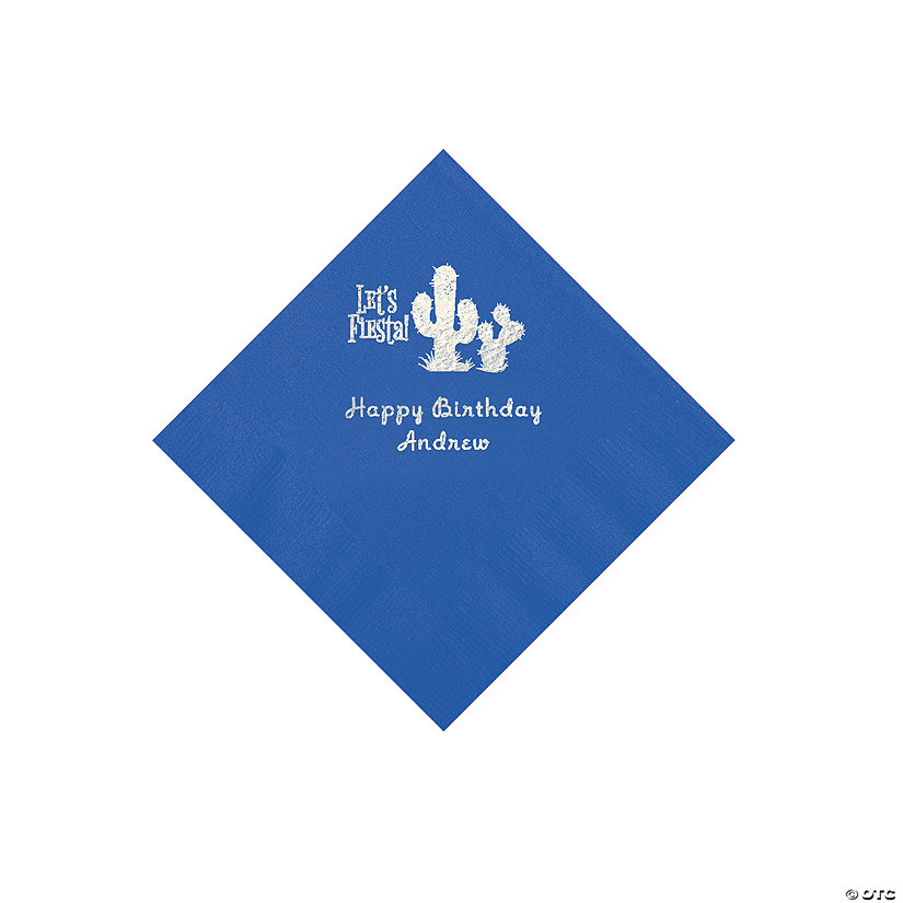 Cobalt Blue Fiesta Personalized Napkins with Silver Foil - 50 Pc. Beverage Image