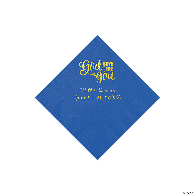 Cobalt Blue God Gave Me You Personalized Napkins with Gold Foil - Beverage Image Thumbnail