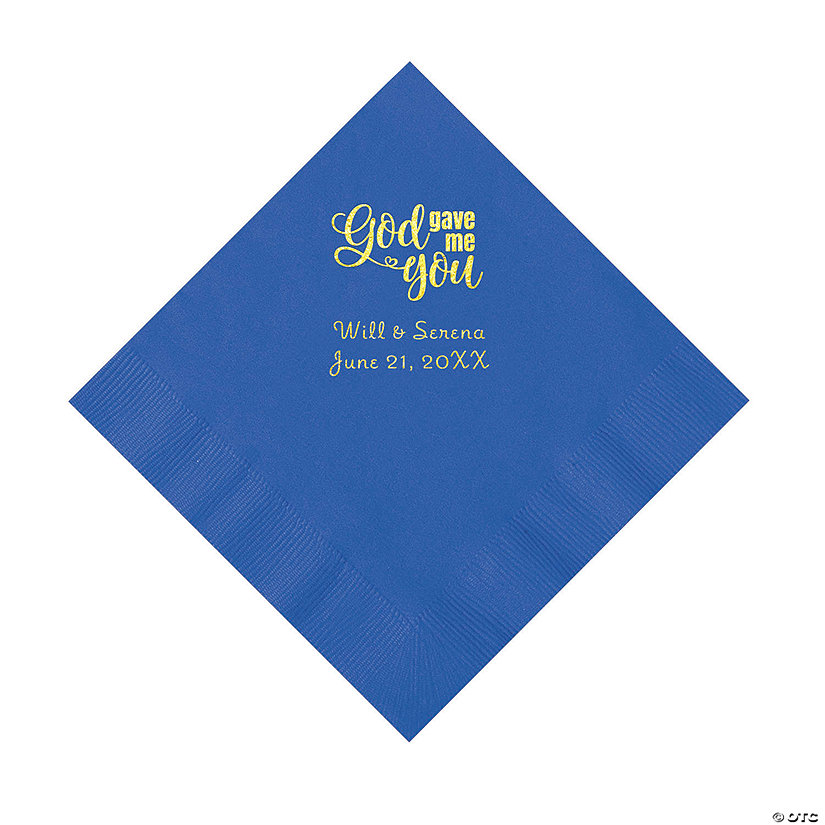 Cobalt Blue God Gave Me You Personalized Napkins with Gold Foil - Luncheon Image Thumbnail