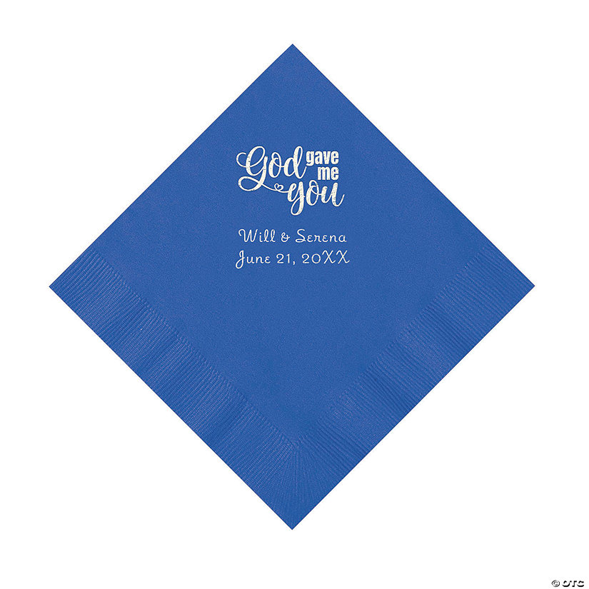 Cobalt Blue God Gave Me You Personalized Napkins with Silver Foil - Luncheon Image Thumbnail