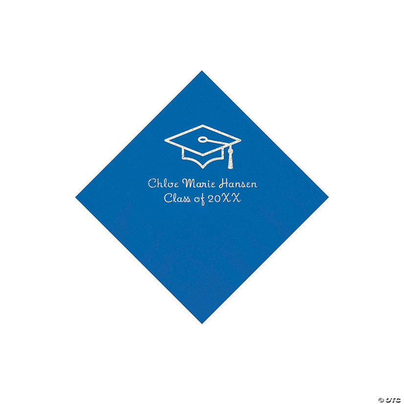Cobalt Blue Grad Mortarboard Personalized Napkins with Silver Foil - 50 Pc. Beverage Image Thumbnail