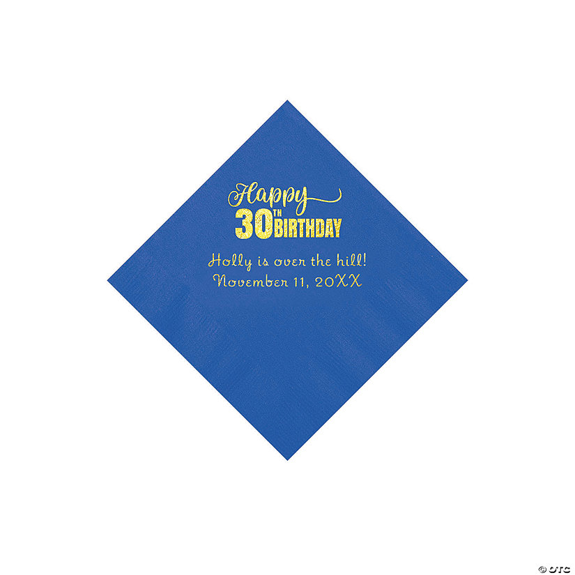Cobalt Blue Happy 30<sup>th</sup> Birthday Personalized Napkins with Gold Foil - 50 Pc. Beverage Image Thumbnail