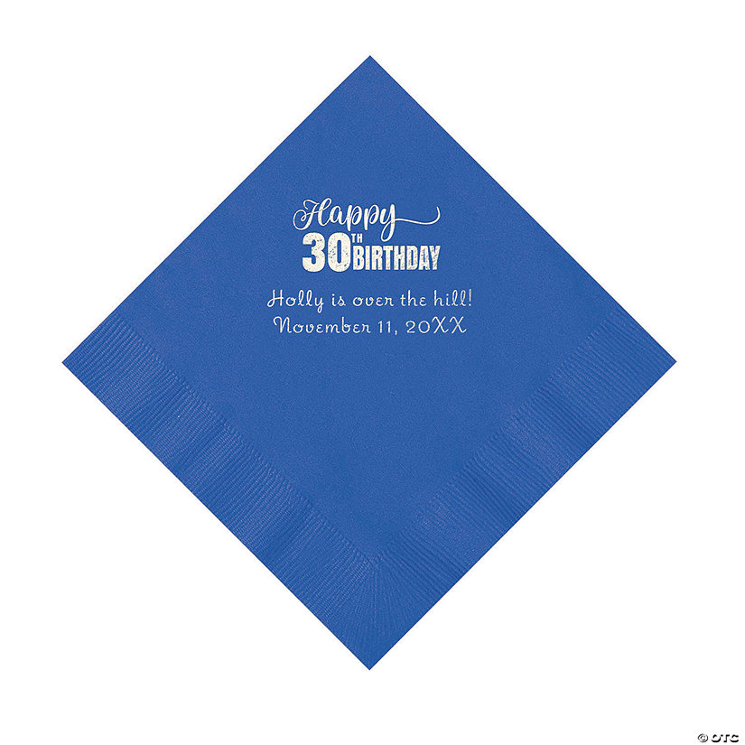 Cobalt Blue Happy 30<sup>th</sup> Birthday Personalized Napkins with Silver Foil - 50 Pc. Luncheon Image Thumbnail