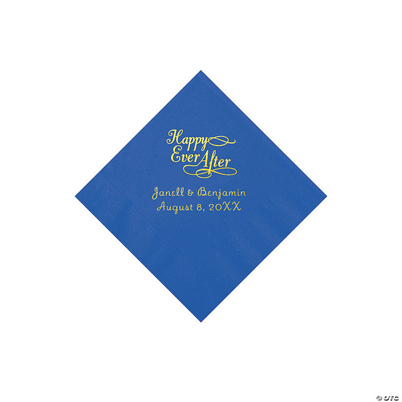 Cobalt Blue Happy Ever After Personalized Napkins with Gold Foil - Beverage Image Thumbnail