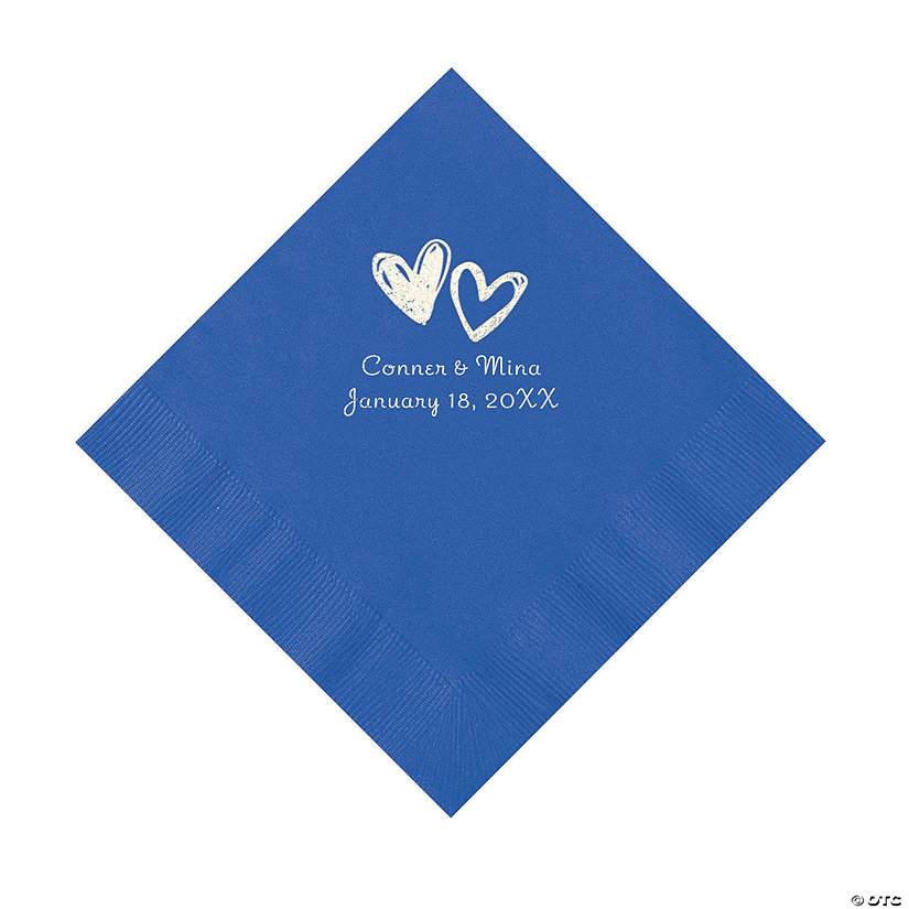 Cobalt Blue Hearts Personalized Napkins with Silver Foil - Luncheon Image Thumbnail
