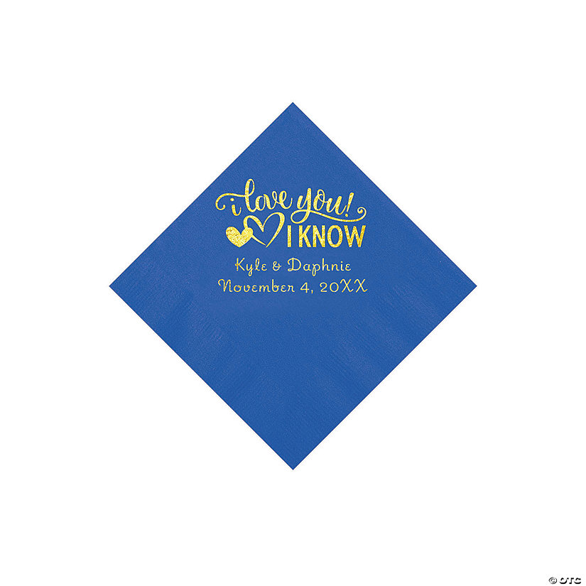 Cobalt Blue I Love You, I Know Personalized Napkins with Gold Foil - Beverage Image Thumbnail