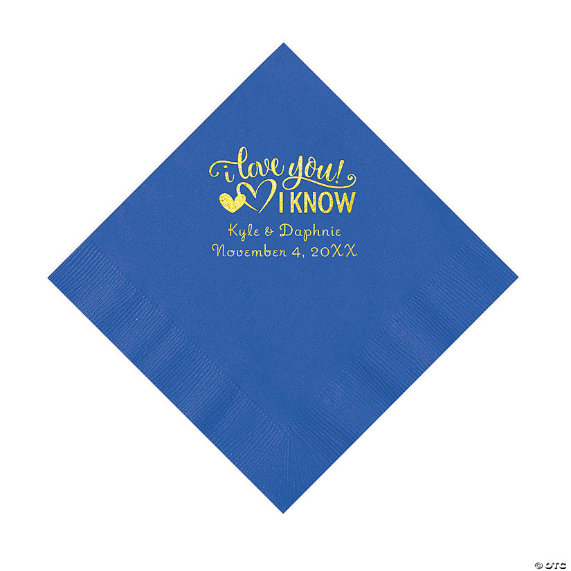 Cobalt Blue I Love You, I Know Personalized Napkins with Gold Foil - Luncheon Image Thumbnail