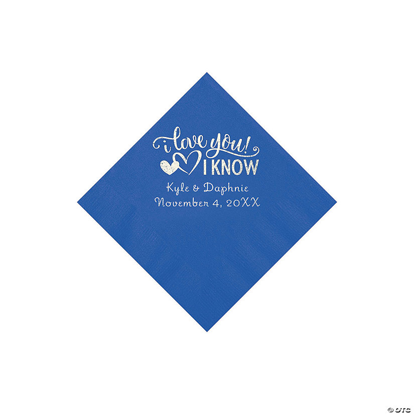 Cobalt Blue I Love You, I Know Personalized Napkins with Silver Foil - Beverage Image Thumbnail