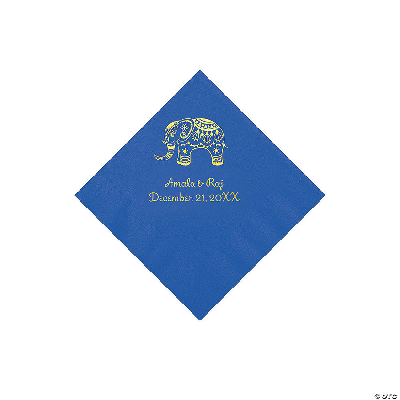 Cobalt Blue Indian Wedding Personalized Napkins with Gold Foil - Beverage Image Thumbnail