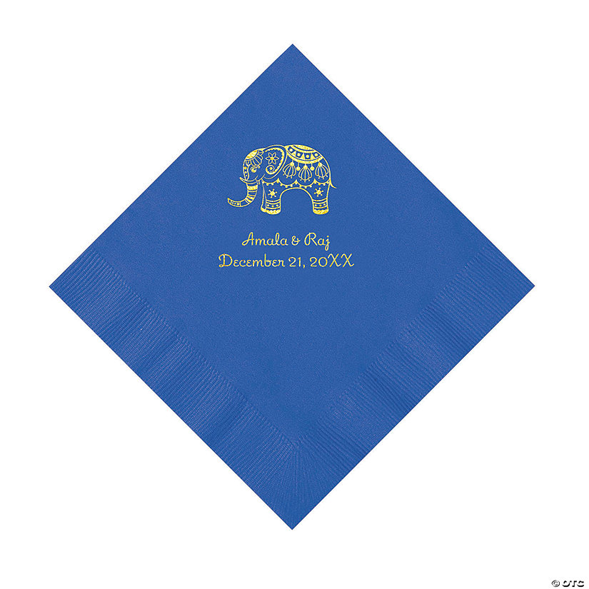 Cobalt Blue Indian Wedding Personalized Napkins with Gold Foil - Luncheon Image Thumbnail