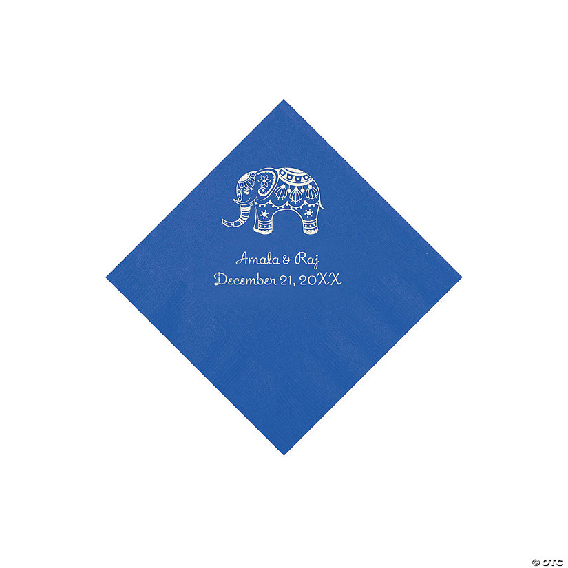 Cobalt Blue Indian Wedding Personalized Napkins with Silver Foil - Beverage Image Thumbnail