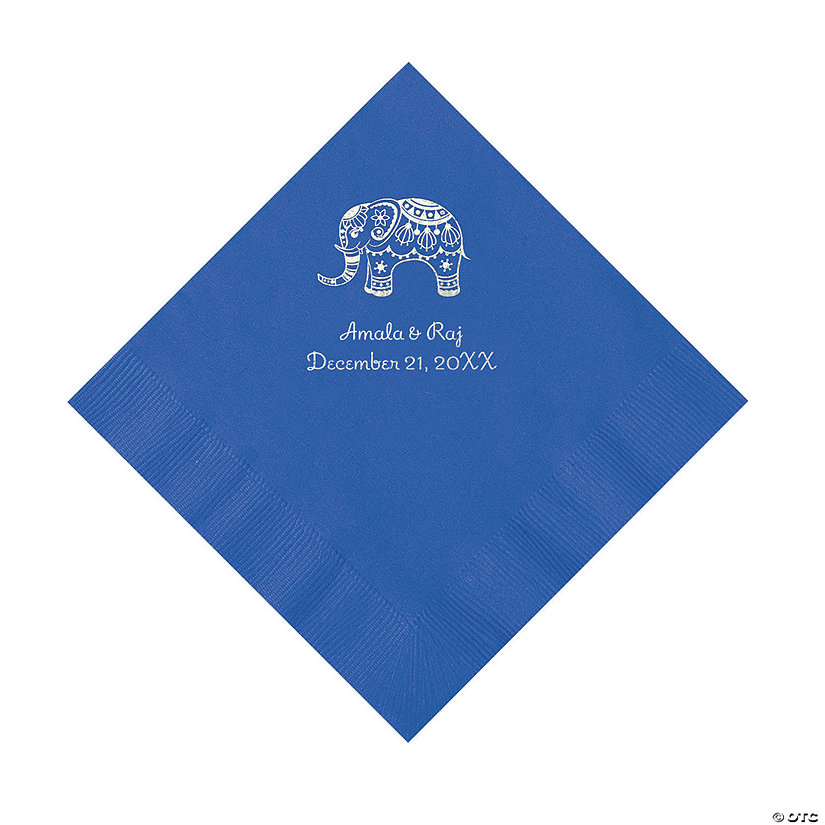 Cobalt Blue Indian Wedding Personalized Napkins with Silver Foil - Luncheon Image Thumbnail