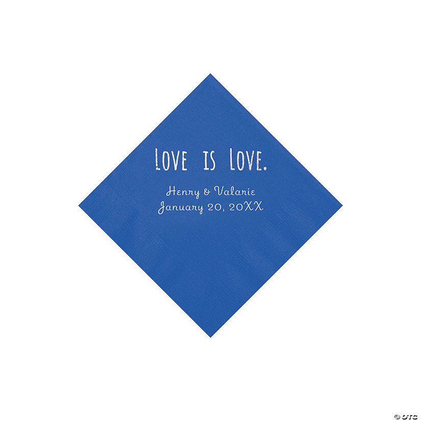 Cobalt Blue Love is Love Personalized Napkins with Silver Foil - Beverage Image Thumbnail