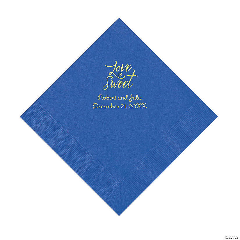 Cobalt Blue Love Is Sweet Personalized Napkins with Gold Foil &#8211; Luncheon Image Thumbnail