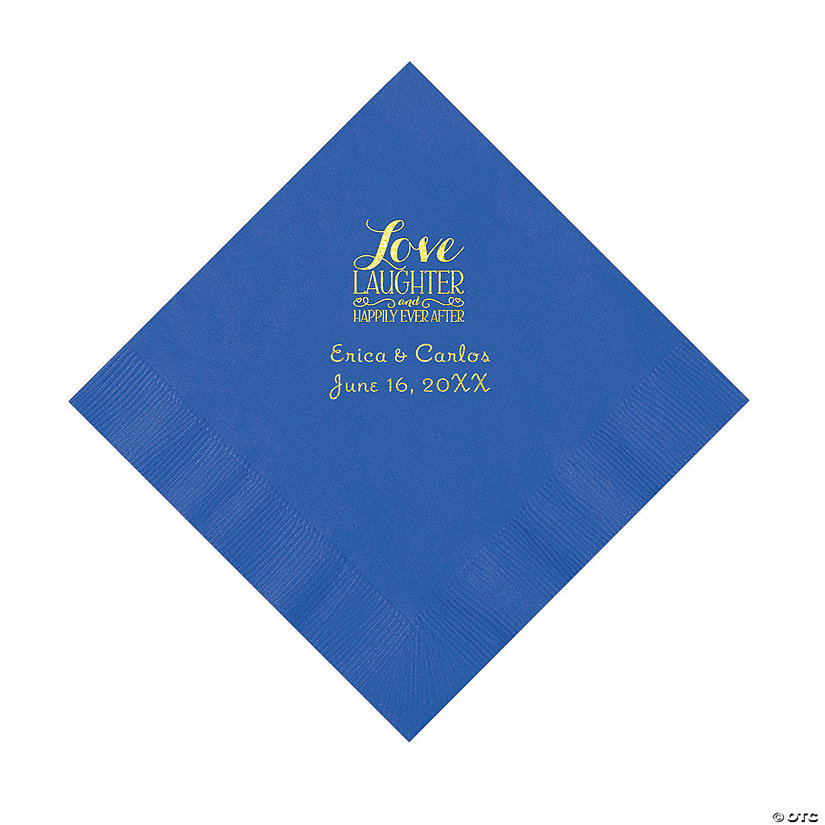 Cobalt Blue Love Laughter & Happily Ever After Personalized Napkins with Gold Foil - Luncheon Image Thumbnail
