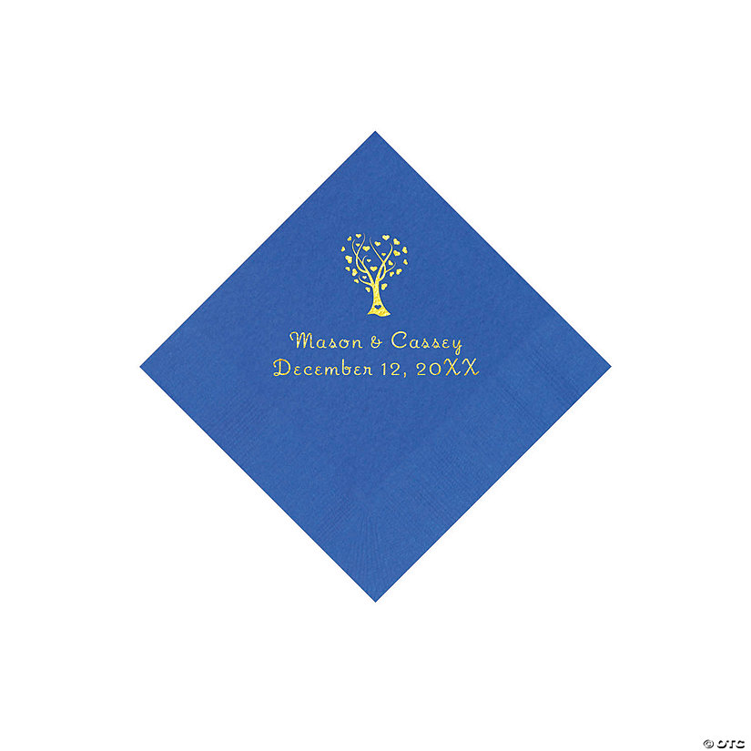 Cobalt Blue Love Tree Personalized Napkins with Gold Foil - 50 Pc. Beverage Image Thumbnail