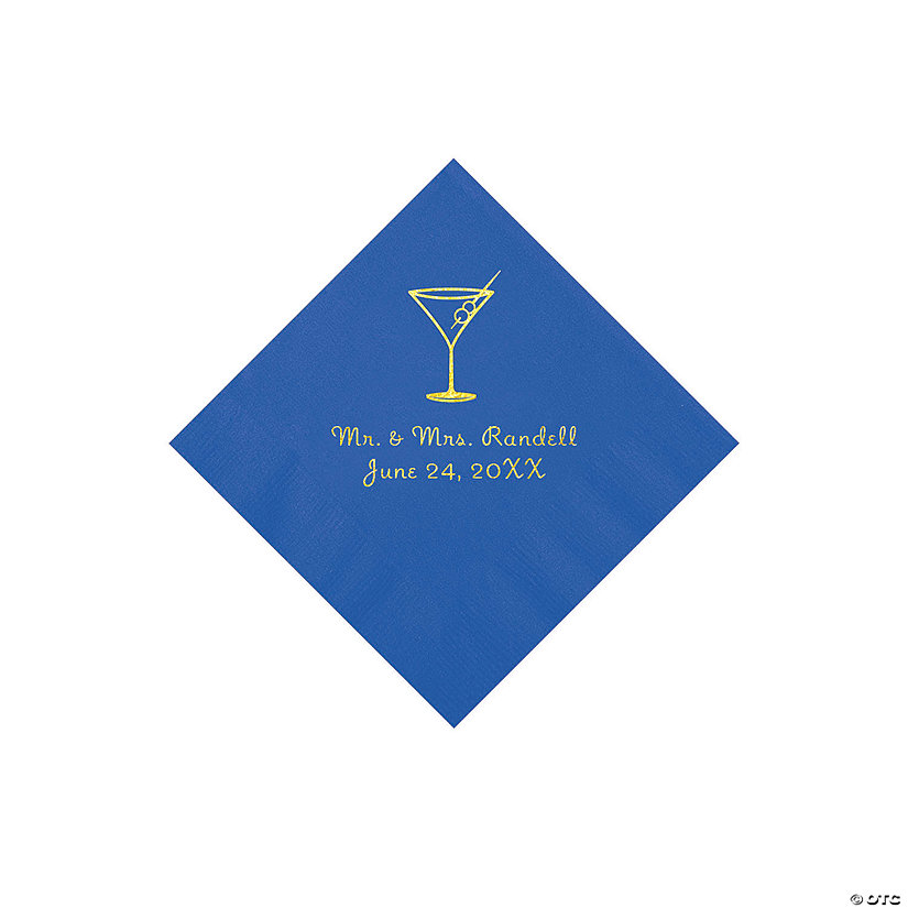 Cobalt Blue Martini Glass Personalized Napkins with Gold Foil - Beverage Image Thumbnail