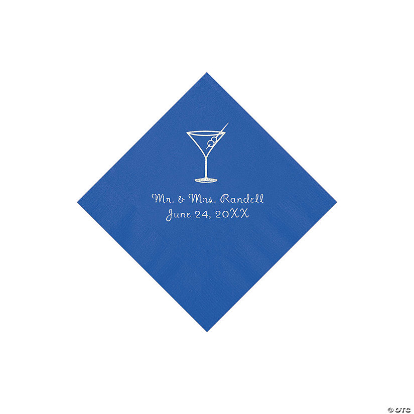 Cobalt Blue Martini Glass Personalized Napkins with Silver Foil - Beverage Image Thumbnail
