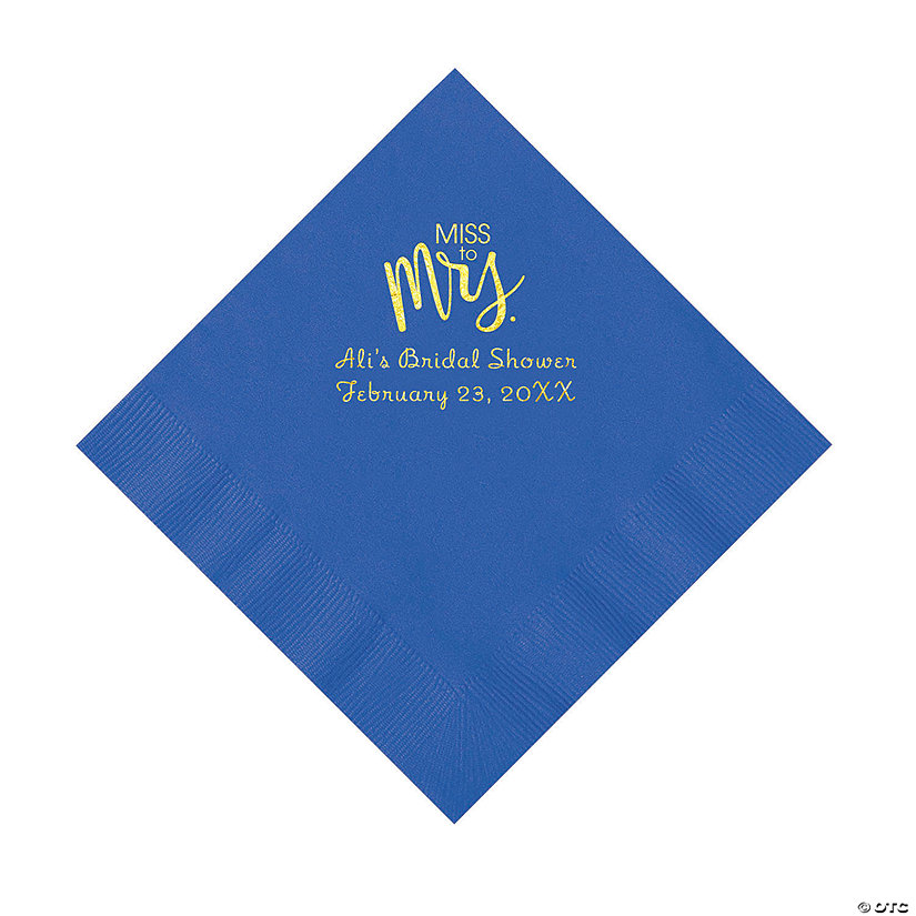 Cobalt Blue Miss to Mrs. Personalized Napkins with Gold Foil - Luncheon Image Thumbnail
