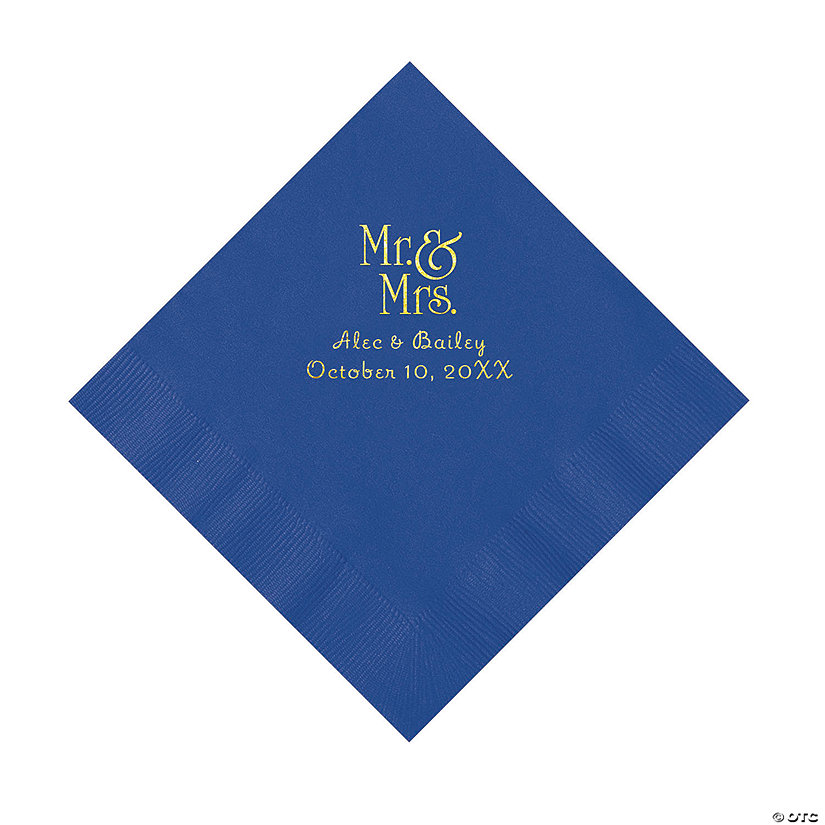 Cobalt Blue Mr. & Mrs. Personalized Napkins with Gold Foil - 50 Pc. Luncheon Image Thumbnail