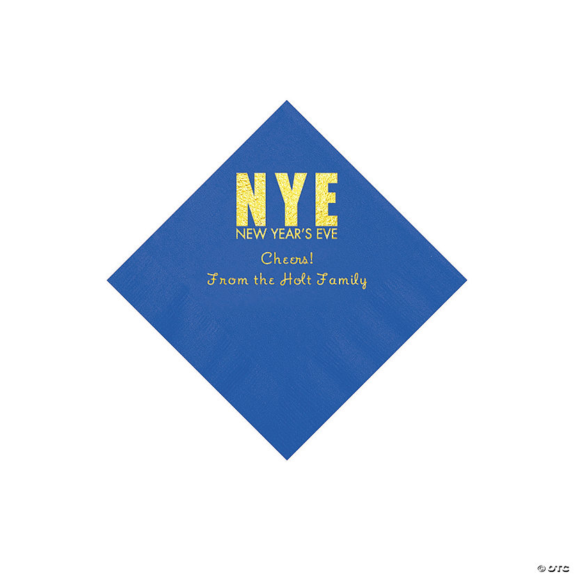 Cobalt Blue New Year&#8217;s Eve Personalized Napkins with Gold Foil - Beverage Image Thumbnail