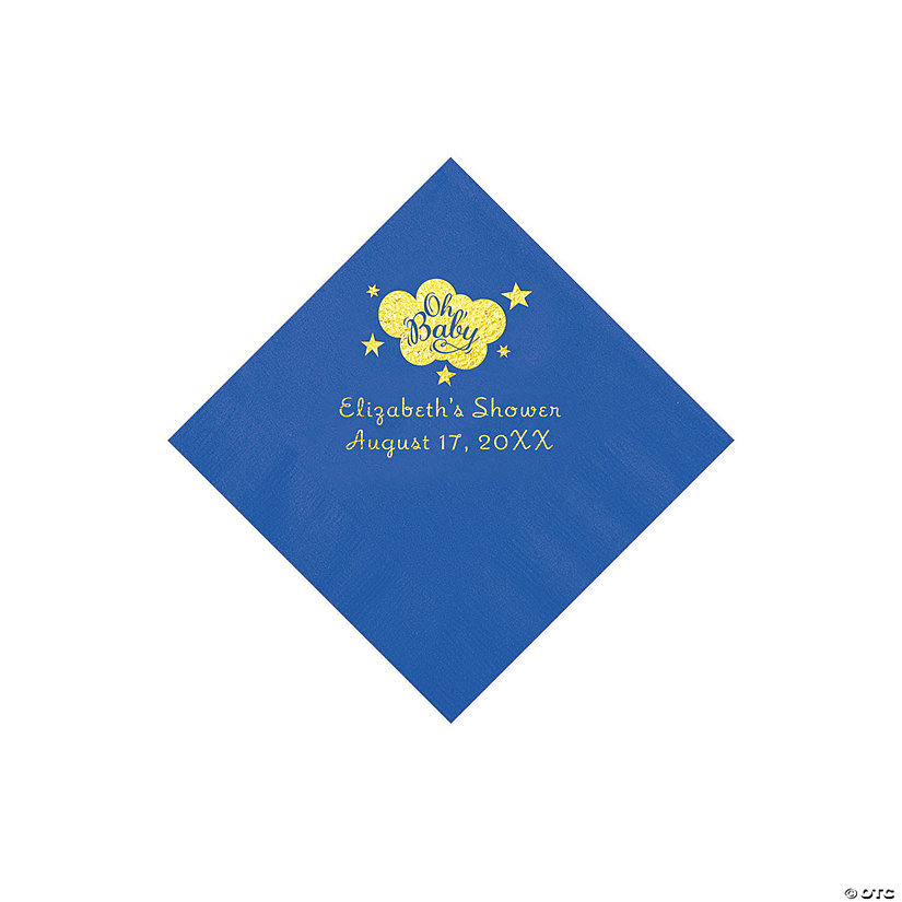 Cobalt Blue Oh Baby Personalized Napkins with Gold Foil - 50 Pc. Beverage Image Thumbnail