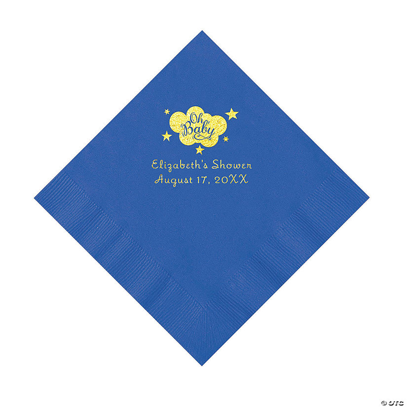Cobalt Blue Oh Baby Personalized Napkins with Gold Foil - 50 Pc. Luncheon Image