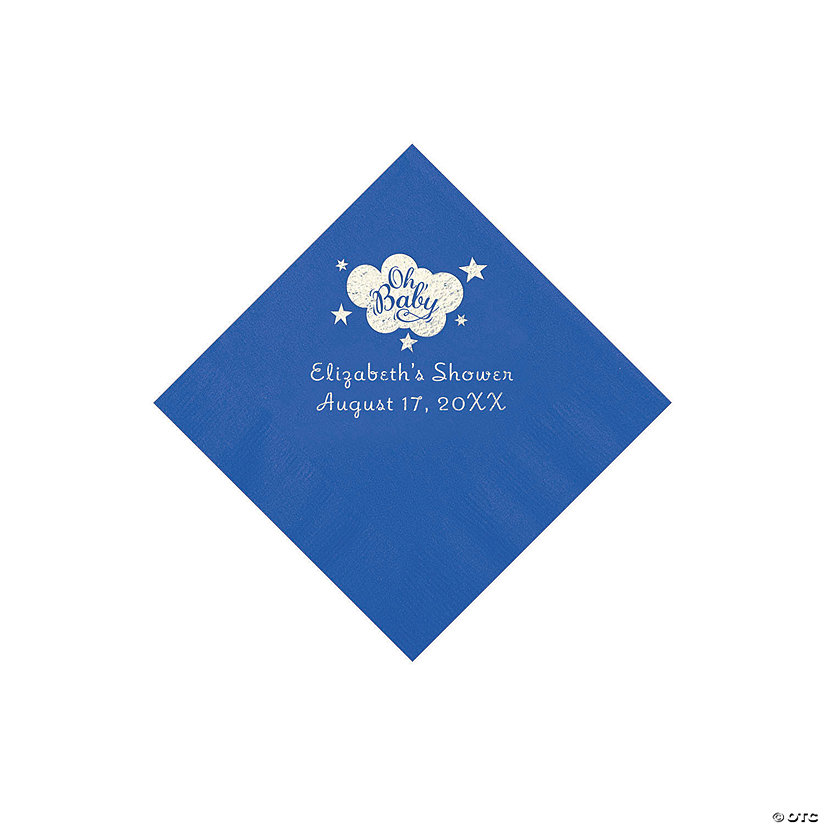 Cobalt Blue Oh Baby Personalized Napkins with Silver Foil - 50 Pc. Beverage Image Thumbnail