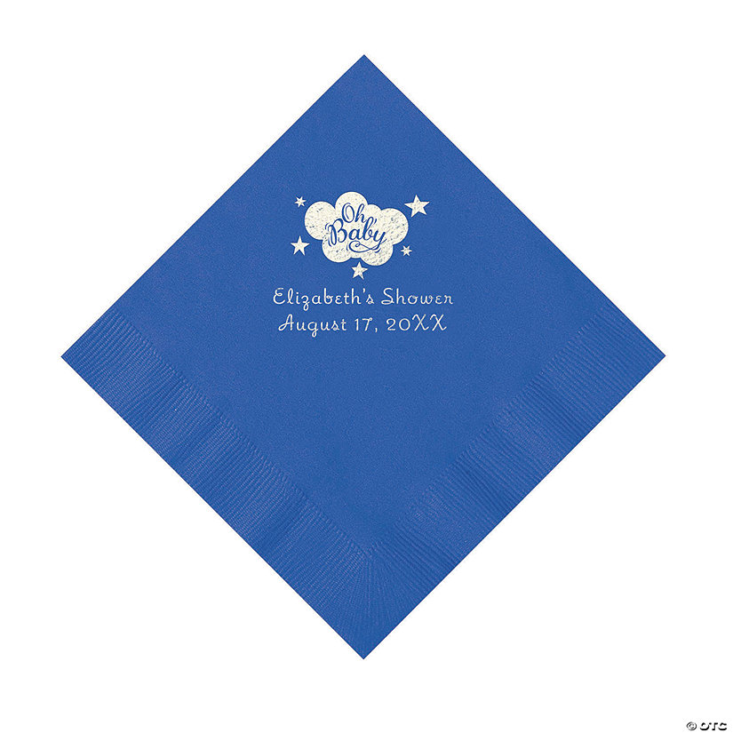 Cobalt Blue Oh Baby Personalized Napkins with Silver Foil - 50 Pc. Luncheon Image