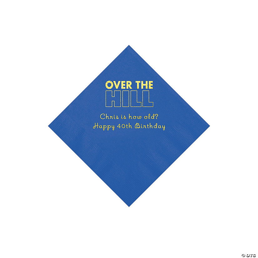 Cobalt Blue Over the Hill Personalized Napkins with Gold Foil - 50 Pc. Beverage Image Thumbnail
