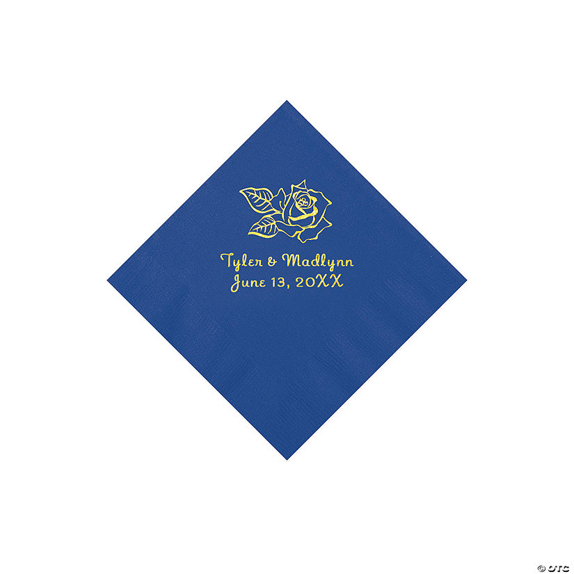 Cobalt Blue Rose Personalized Napkins with Gold Foil - 50 Pc. Beverage Image Thumbnail