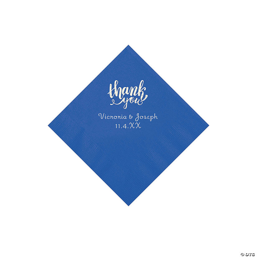Cobalt Blue Thank You Personalized Napkins with Silver Foil - Beverage Image Thumbnail