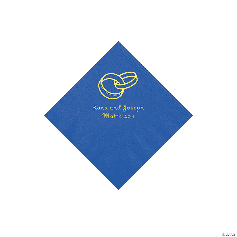 Cobalt Blue Wedding Ring Personalized Napkins with Gold Foil - 50 Pc. Beverage Image Thumbnail