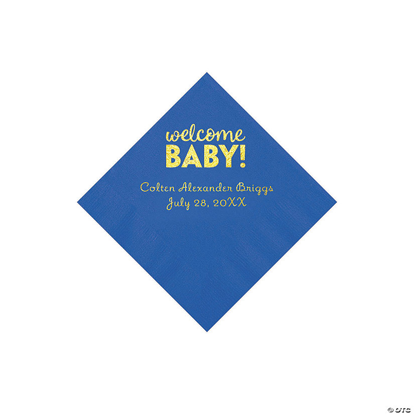 Cobalt Blue Welcome Baby Personalized Napkins with Gold Foil - 50 Pc. Beverage Image Thumbnail
