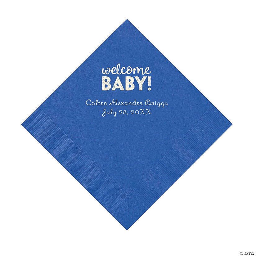 Cobalt Blue Welcome Baby Personalized Napkins with Silver Foil - 50 Pc. Luncheon Image Thumbnail
