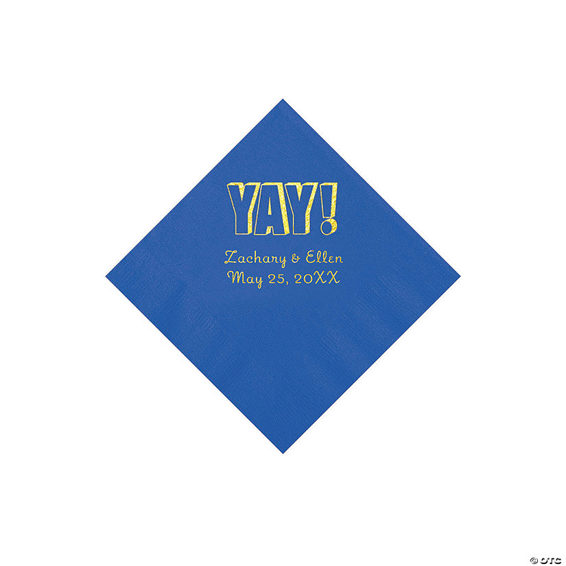 Cobalt Blue Yay Personalized Napkins with Gold Foil - Beverage Image Thumbnail