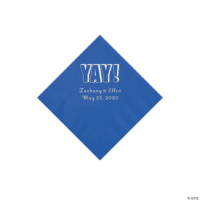 Cobalt Blue Yay Personalized Napkins with Silver Foil - Beverage Image Thumbnail