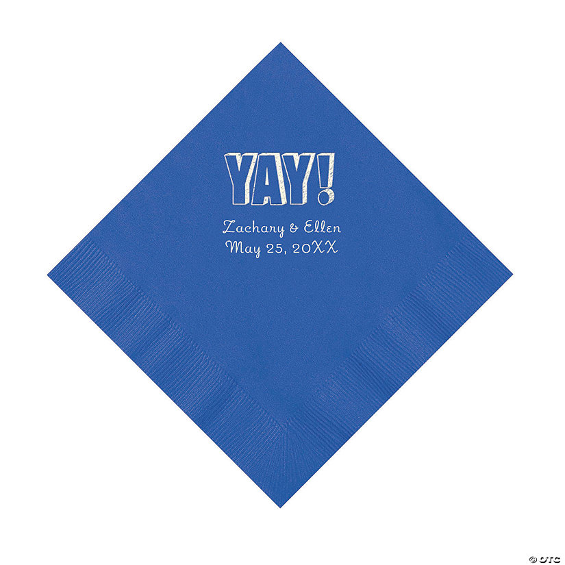 Cobalt Blue Yay Personalized Napkins with Silver Foil - Luncheon Image Thumbnail