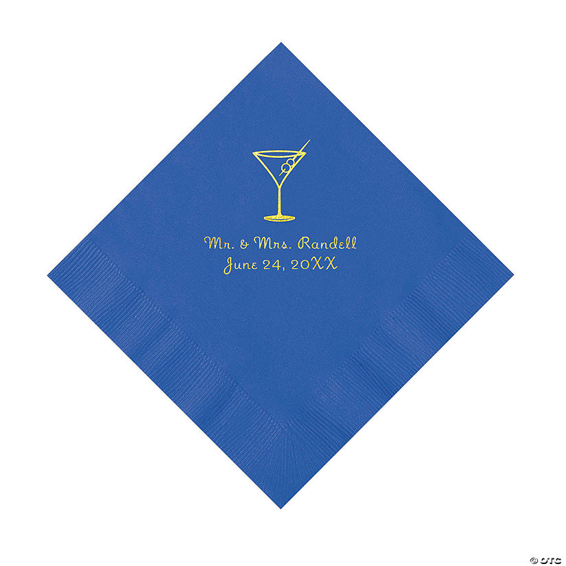 Coblt Blue Martini Glass Personalized Napkins with Gold Foil - Luncheon Image Thumbnail