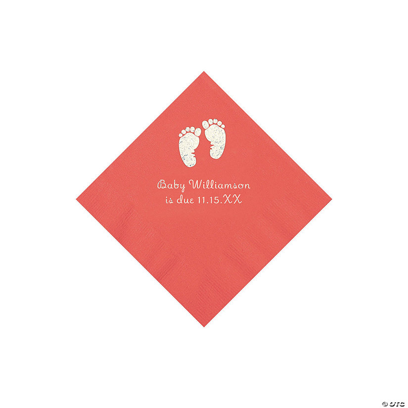 Coral Baby Feet Personalized Napkins with Silver Foil - 50 Pc. Beverage Image Thumbnail