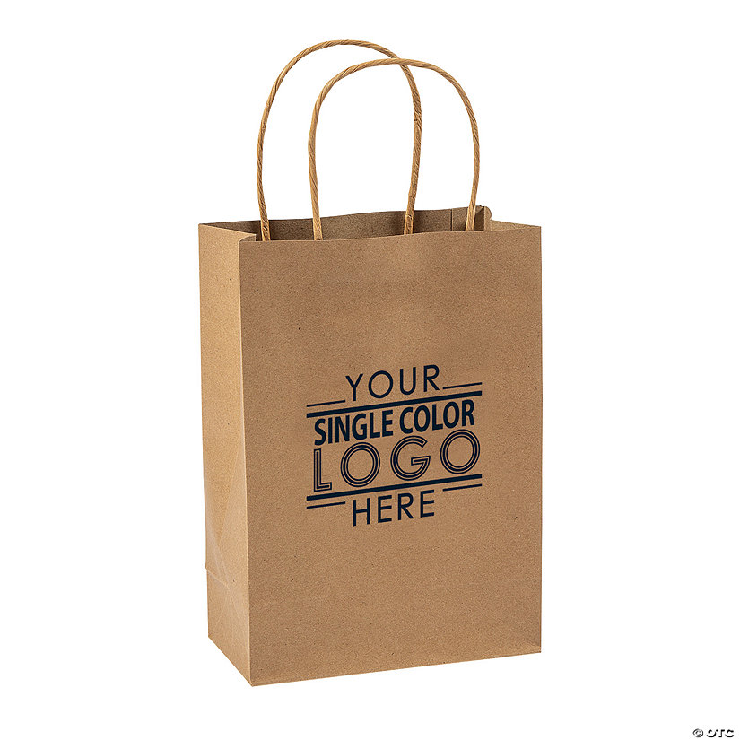 Custom One-Color Logo Medium Kraft Paper Gift Bags &#8211; 48 Pc. Image