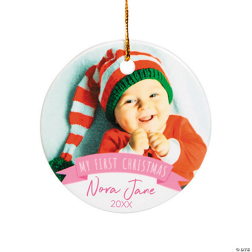 Custom Photo Baby&#8217;s First Christmas Ceramic Ornament Image Thumbnail